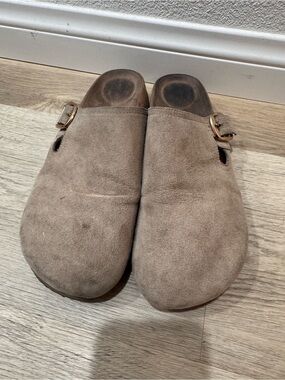 Time and Tru Taupe Suede Slip-On Loafers with Buckle